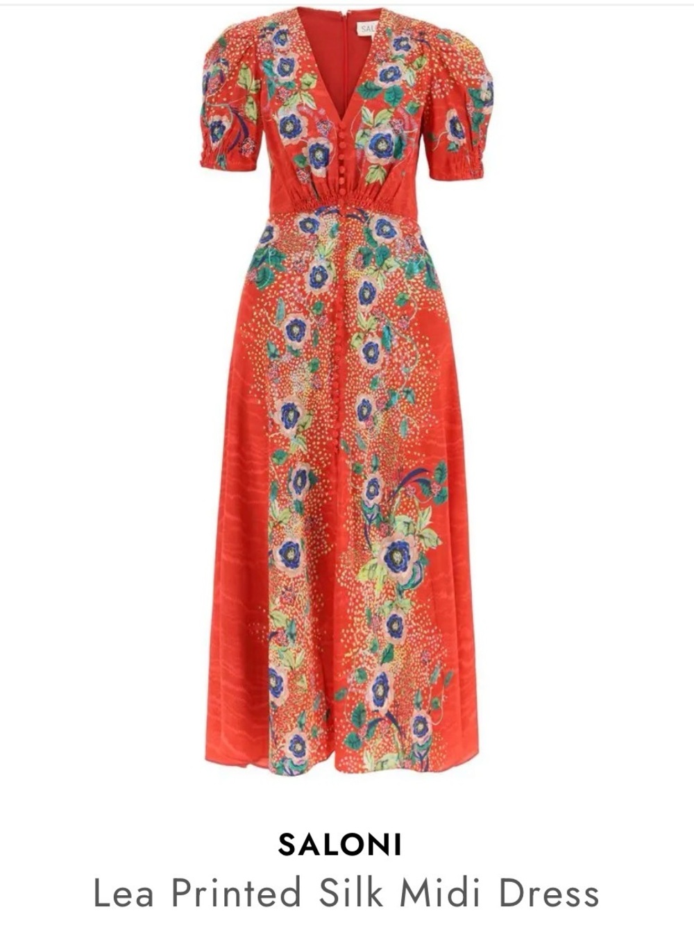 SALONI NWT Red Floral Printed Silk Midi Dress